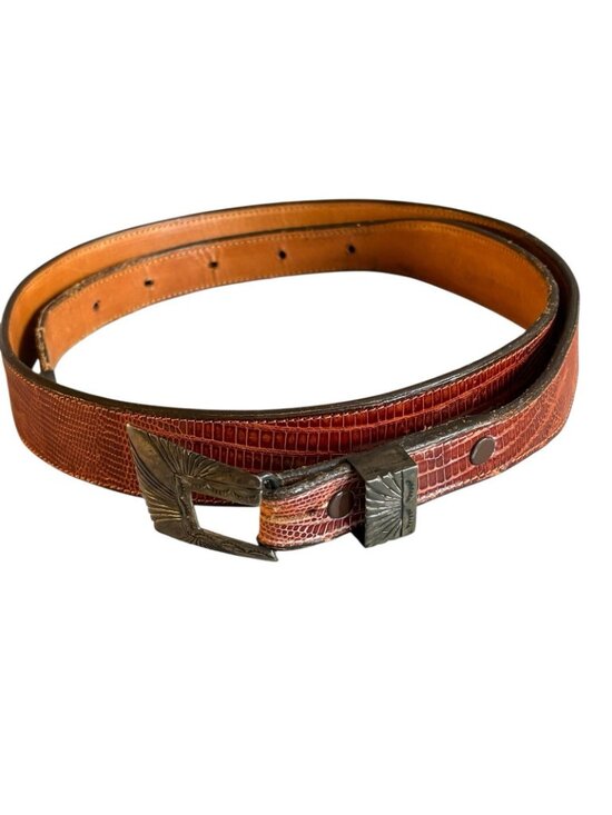 Vintage Falconhead Brown Leather Silver Belt Sz 34 Original Embossed Snakeskin main image 9